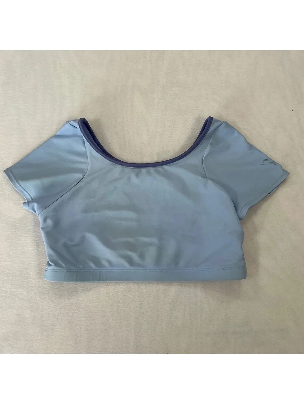Athleta Girl Size 12 Blue Short Sleeve Cutout Bikini Swim Top UPF